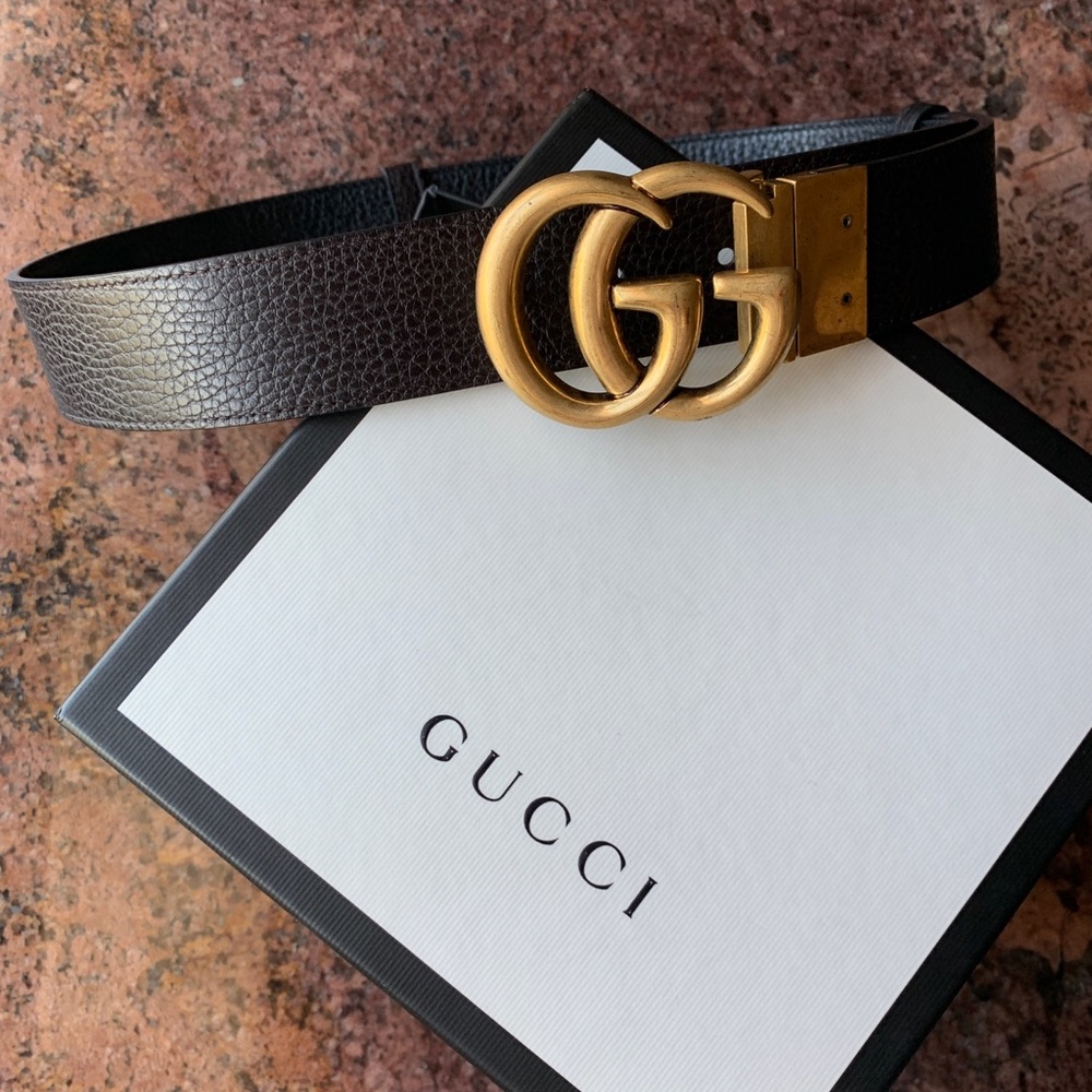 Gucci Reversible Black Brown Marmot Logo Belt